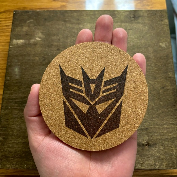 Transformers Decepticon Symbol Laser Engraved Cork Coaster - Picture 3 of 5